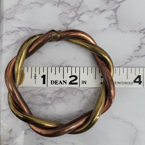 Vintage Handmade Gold Toned Brass and Copper Twisted Metal Bangle Bracelet - Picture 6 of 7